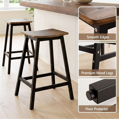 TWSC Bar Stools Set of 2 Kitchen Counter Stools Wooden Industrial Rustic Brown