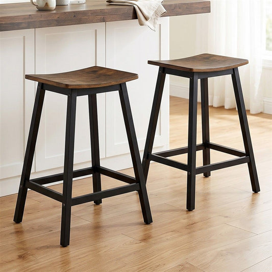 TWSC Bar Stools Set of 2 Kitchen Counter Stools Wooden Industrial Rustic Brown