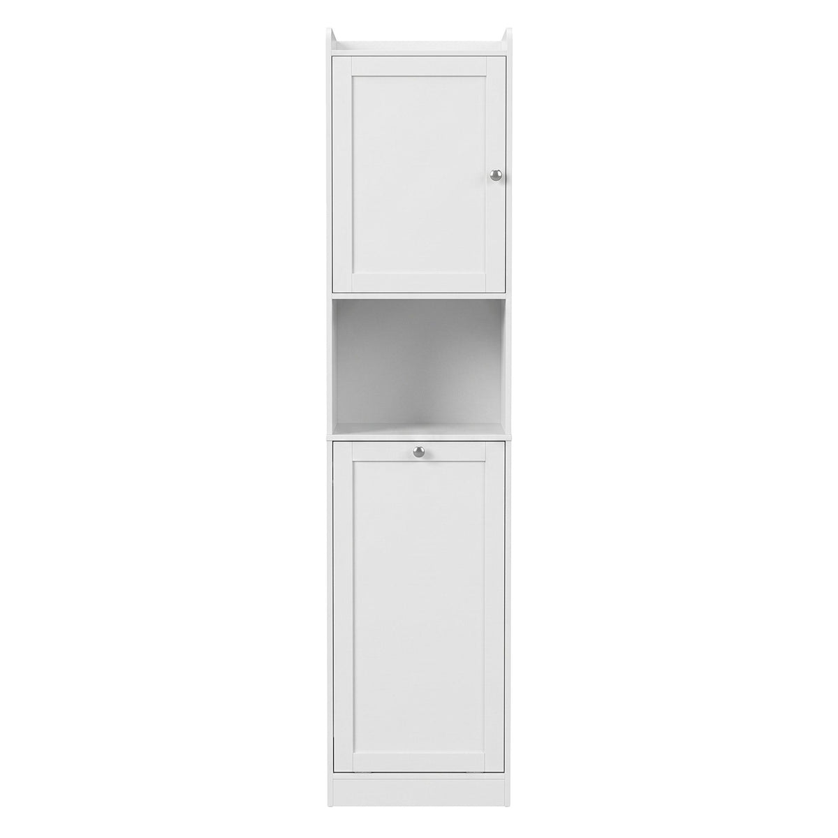 TWSC Tall Bathroom Storage Cabinet with Tilt Out Laundry Hamper White 170cm