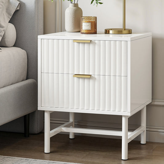 Bedside Table – 2 Drawers, White Finish