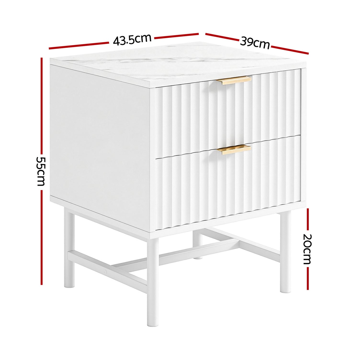 Bedside Table – 2 Drawers, White Finish