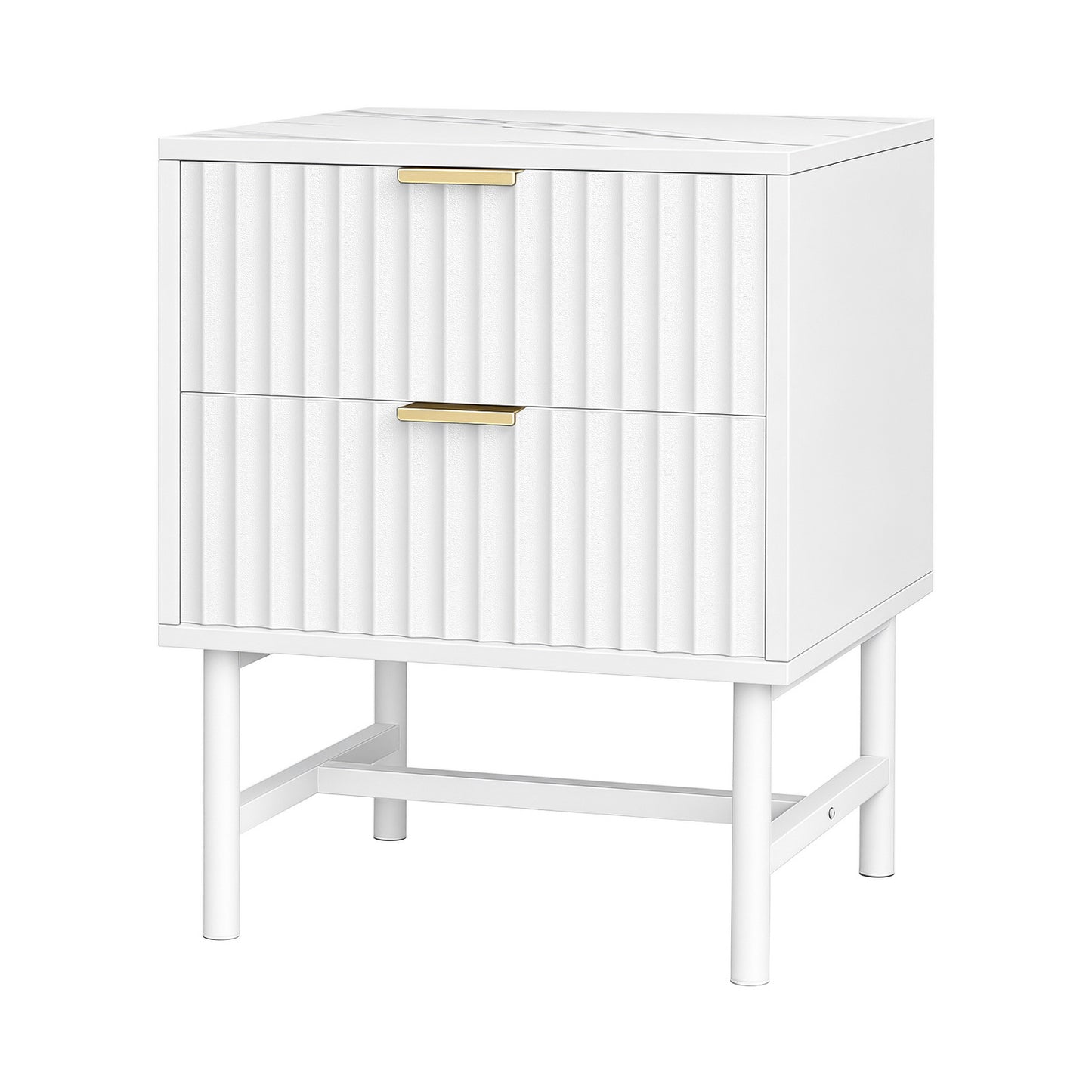 Bedside Table – 2 Drawers, White Finish