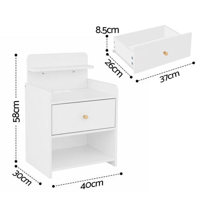 TWSC Bedside Table Drawer Charging Station White