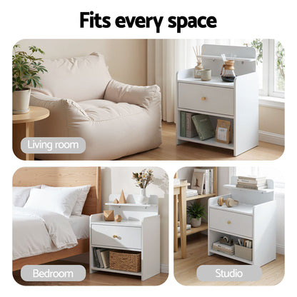 TWSC Bedside Table Drawer Charging Station White