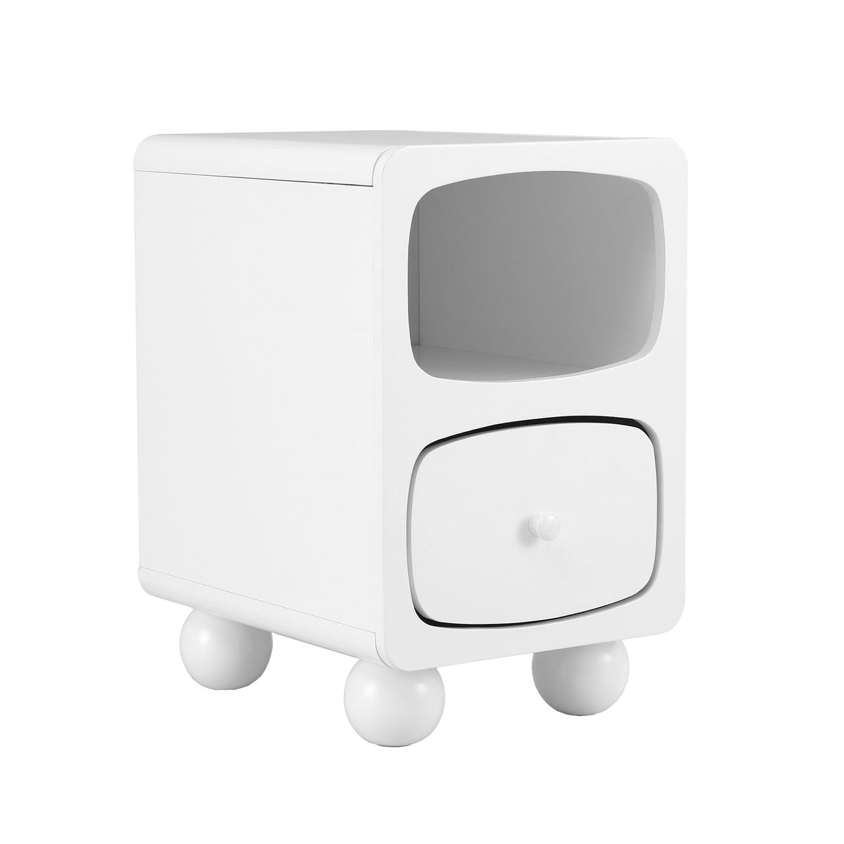 TWSC Bedside Table Storage Drawer Shelf Pine Wood Legs White