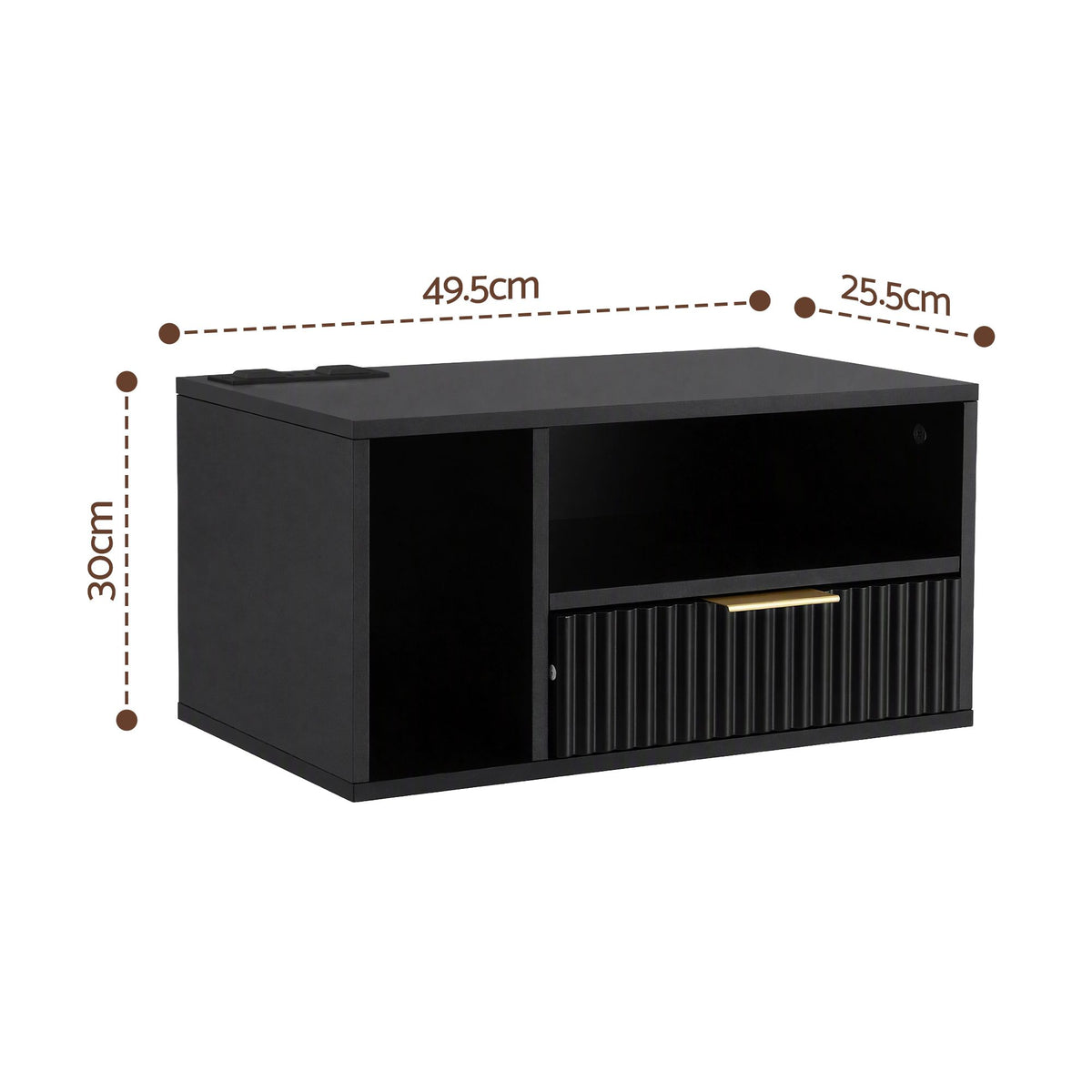 TWSC Floating Bedside Table with Charging Station Black Nightstand 1 Drawer