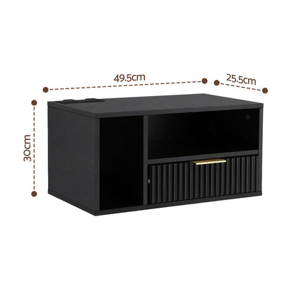 TWSC Floating Bedside Table with Charging Station Black Nightstand 1 Drawer
