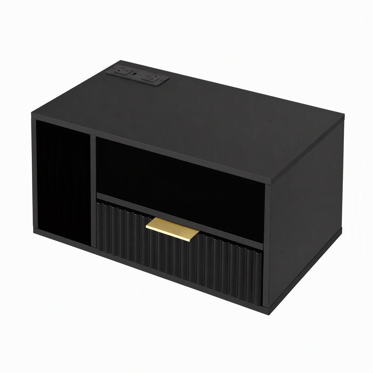 TWSC Floating Bedside Table with Charging Station Black Nightstand 1 Drawer
