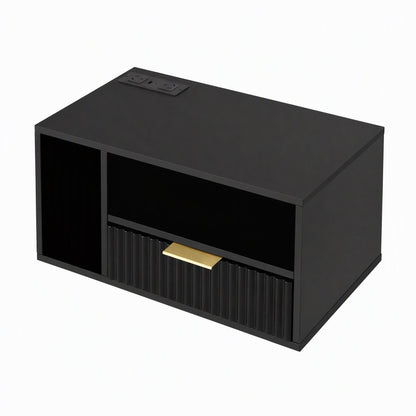 TWSC Floating Bedside Table with Charging Station Black Nightstand 1 Drawer
