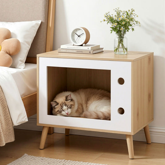 Cat Nest Bedside Table – Solid Wood, 60cm