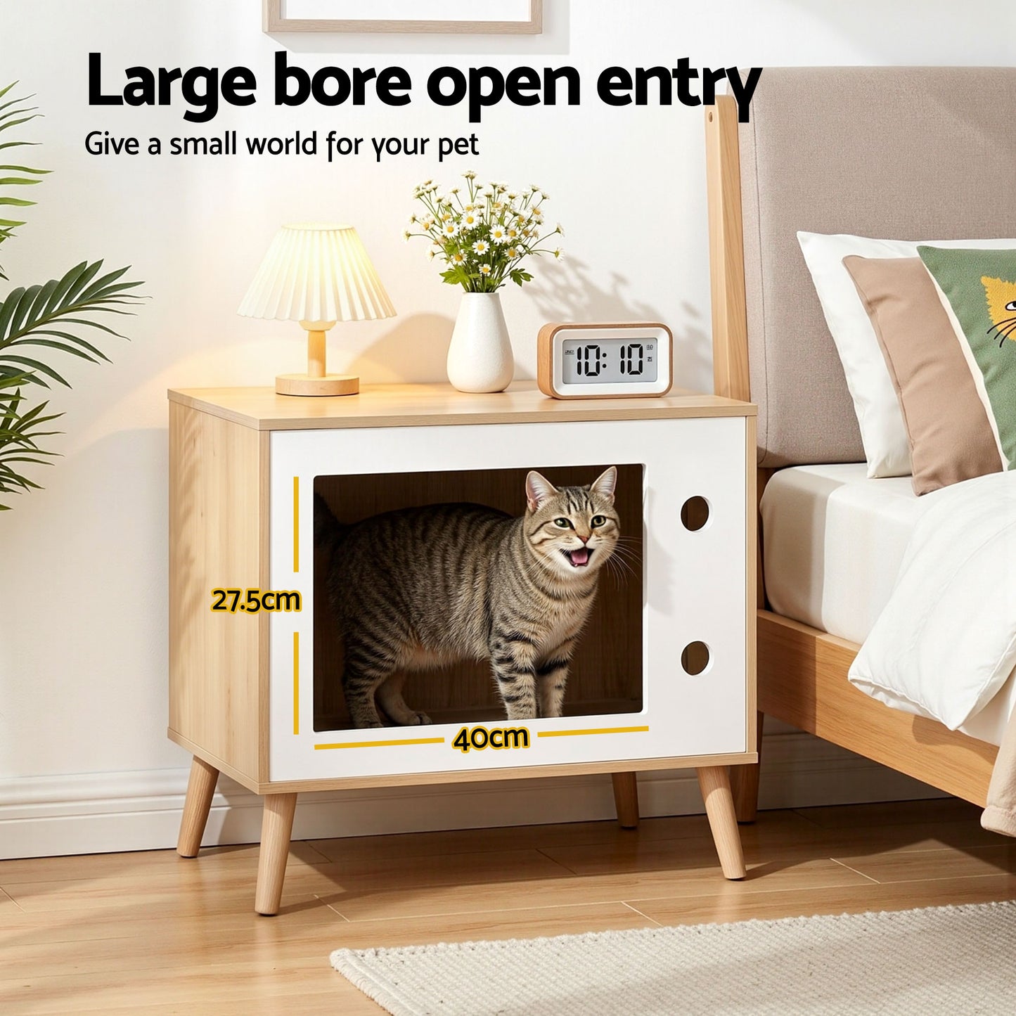TWSC Cat Nest Bedside Table Solid Wood 60cm