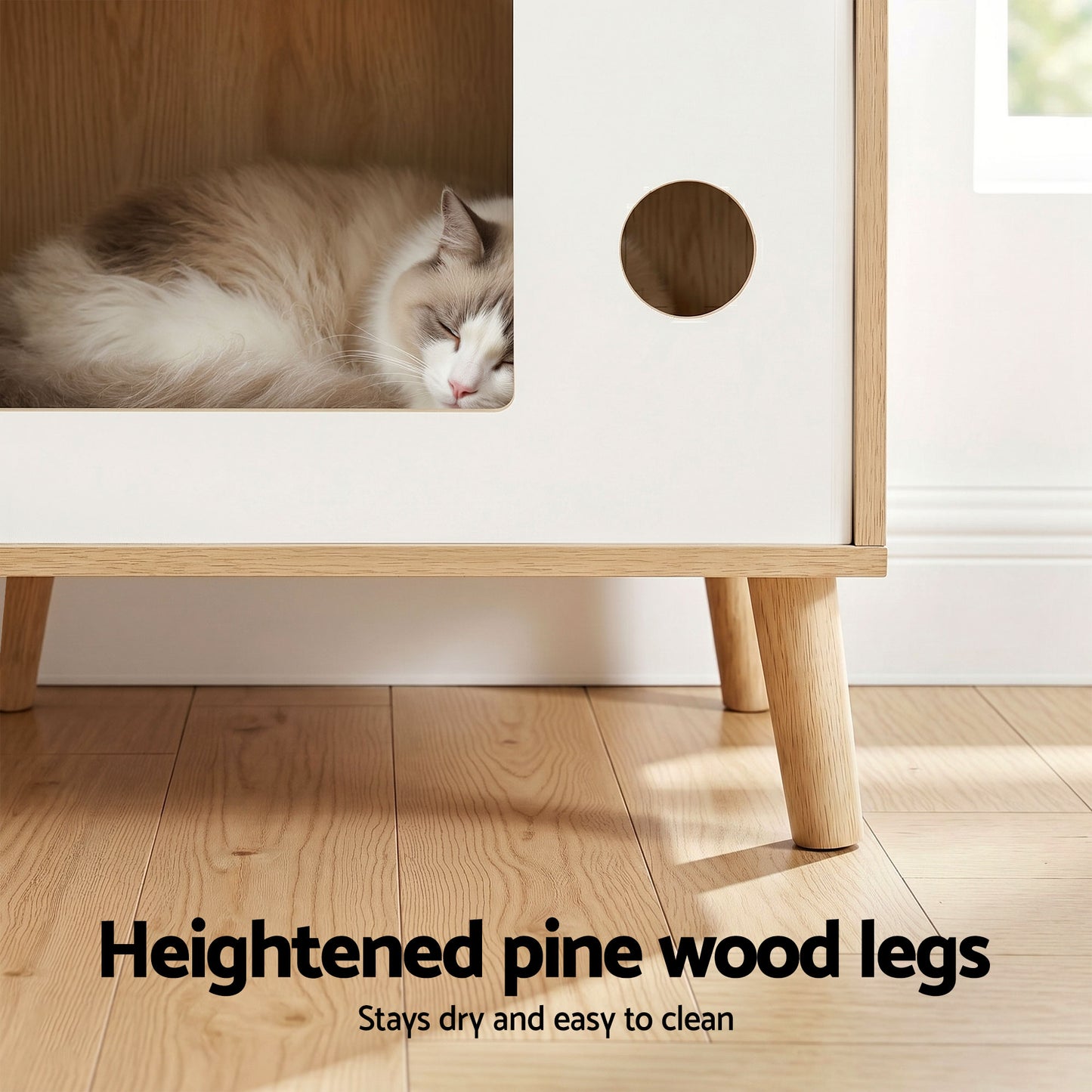 TWSC Cat Nest Bedside Table Solid Wood 60cm