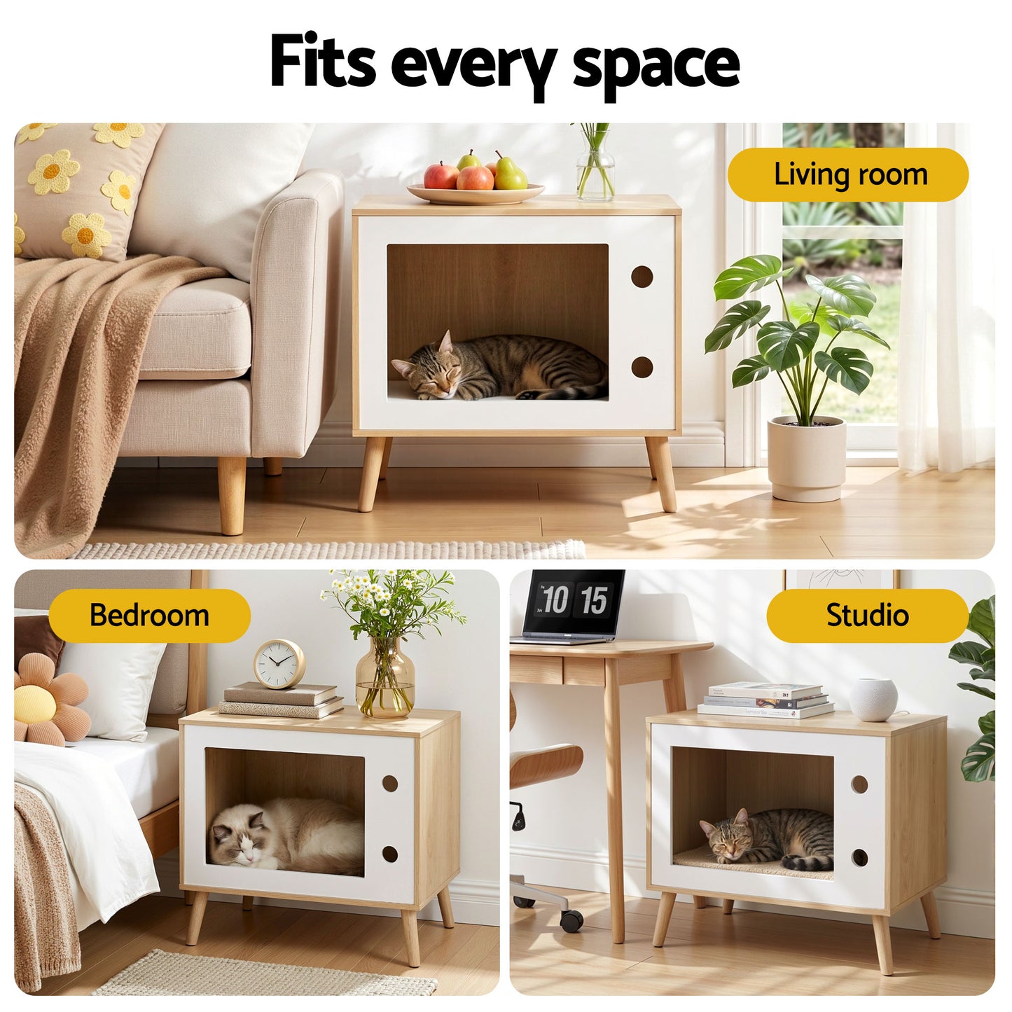 TWSC Cat Nest Bedside Table Solid Wood 60cm