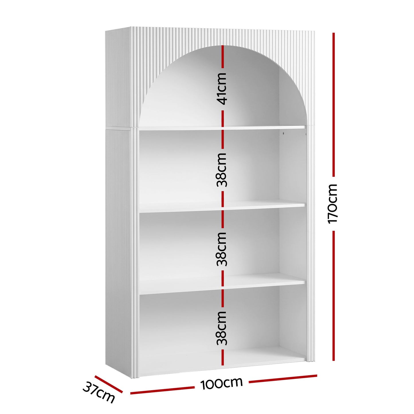 TWSC 4 Tier Bookshelf Arched Fluted Storage Display Cabinet Unit White