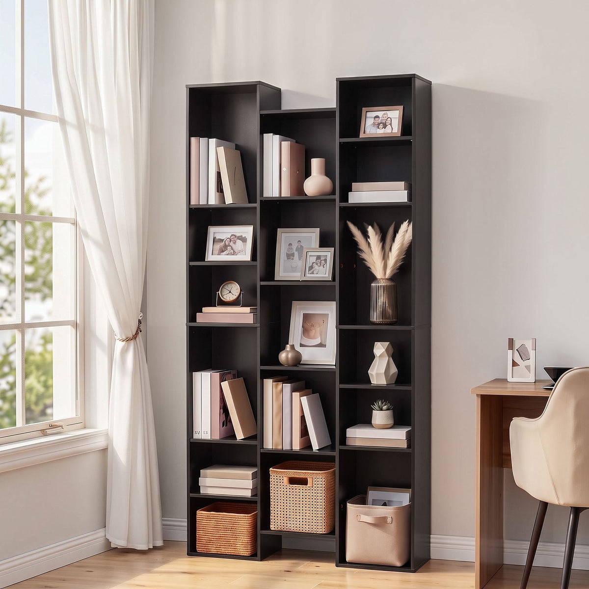 TWSC Bookshelf Display Shelves CD DVD Storage Rack Tall Bookcase Black