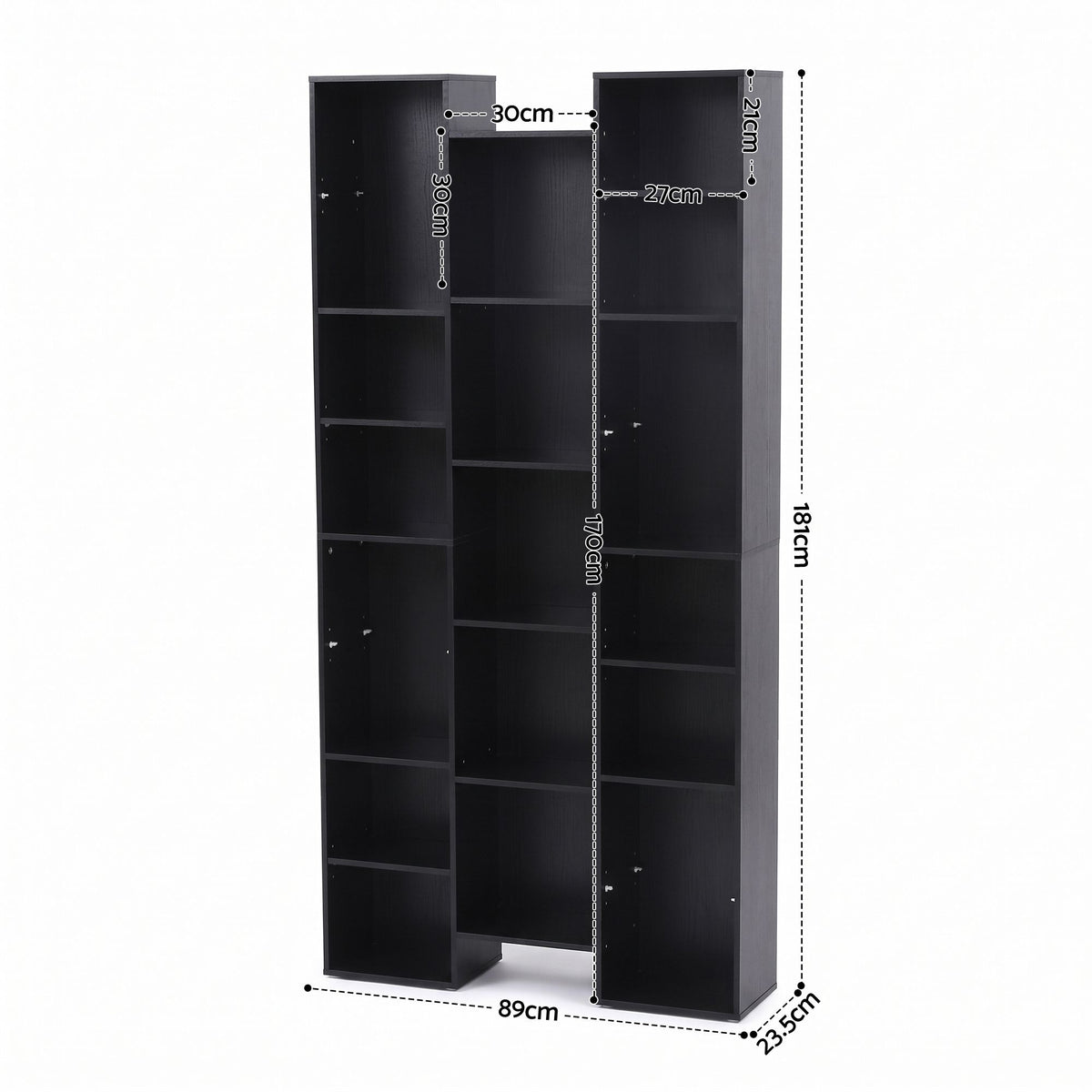 TWSC Bookshelf Display Shelves CD DVD Storage Rack Tall Bookcase Black