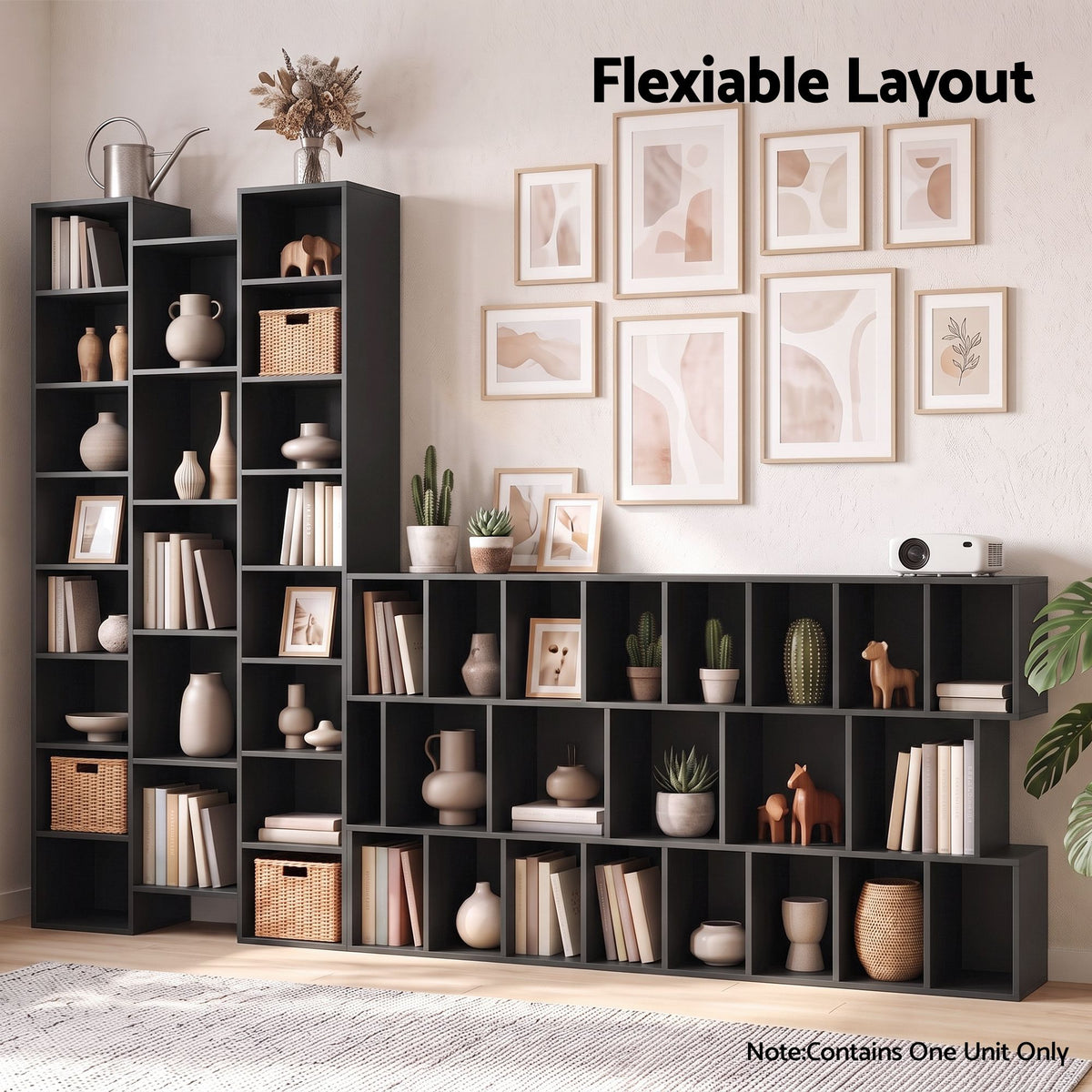 TWSC Bookshelf Display Shelves CD DVD Storage Rack Tall Bookcase Black