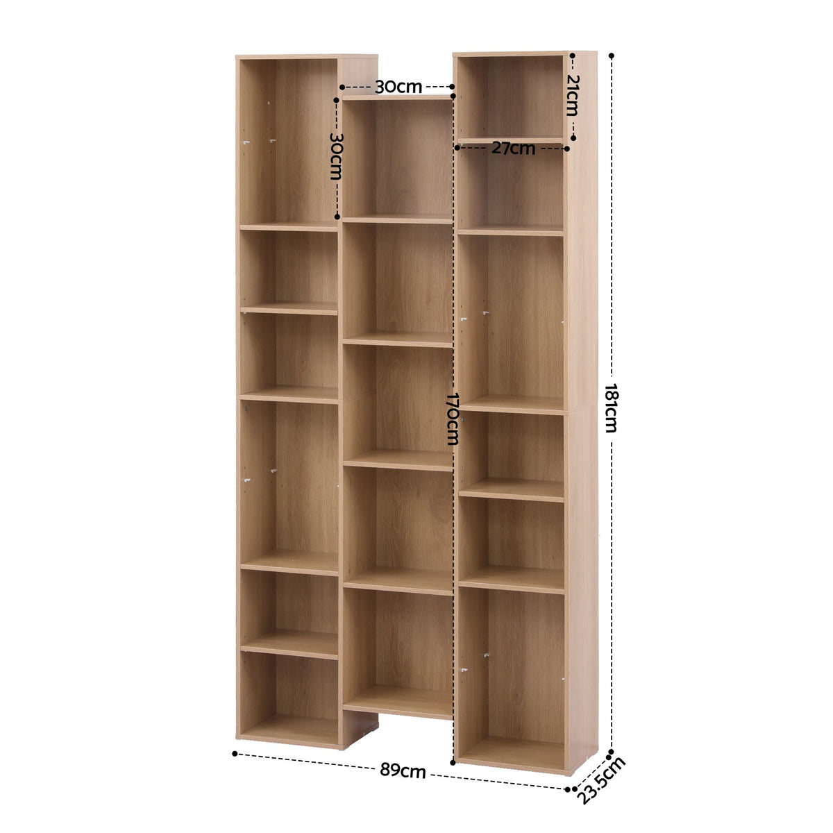 TWSC Bookshelf Display Shelves CD DVD Storage Rack Tall Bookcase Oak