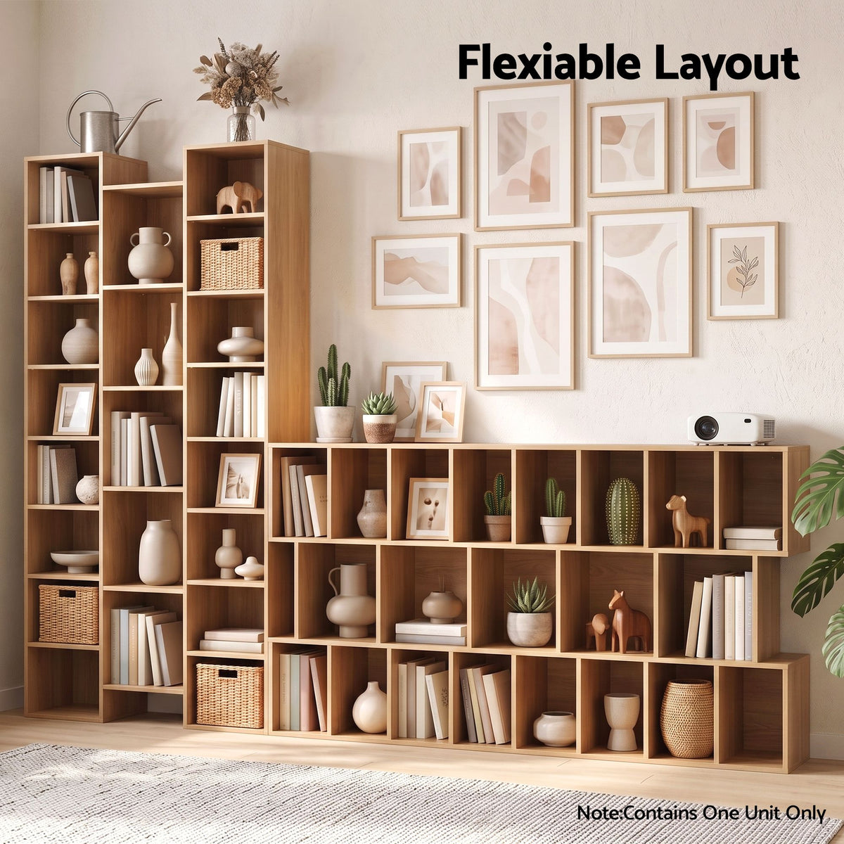 TWSC Bookshelf Display Shelves CD DVD Storage Rack Tall Bookcase Oak