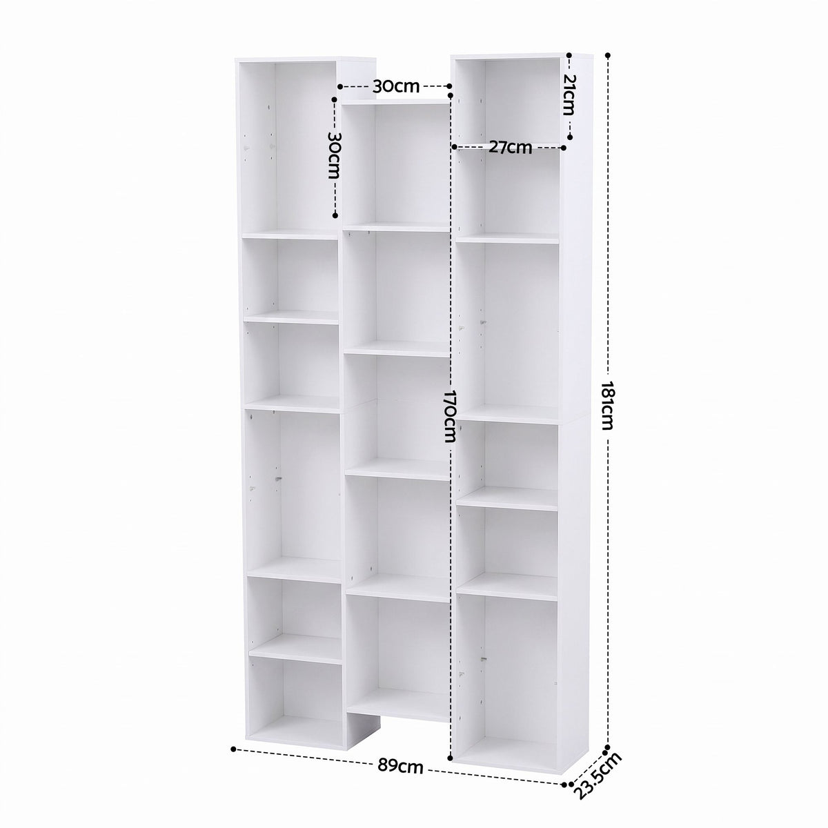 TWSC Bookshelf Display Shelves CD DVD Storage Rack Tall Bookcase White