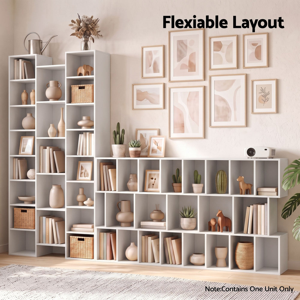 TWSC Bookshelf Display Shelves CD DVD Storage Rack Tall Bookcase White