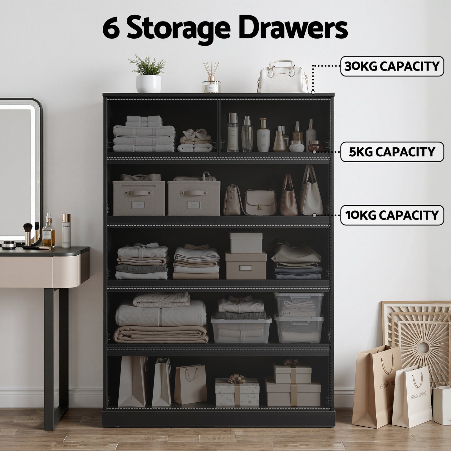Pepe Chest of Drawers – 6 Spacious Drawers, Black