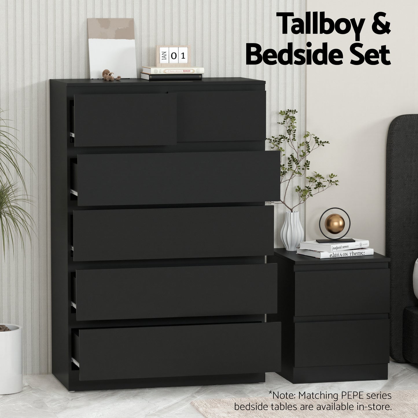 Pepe Chest of Drawers – 6 Spacious Drawers, Black