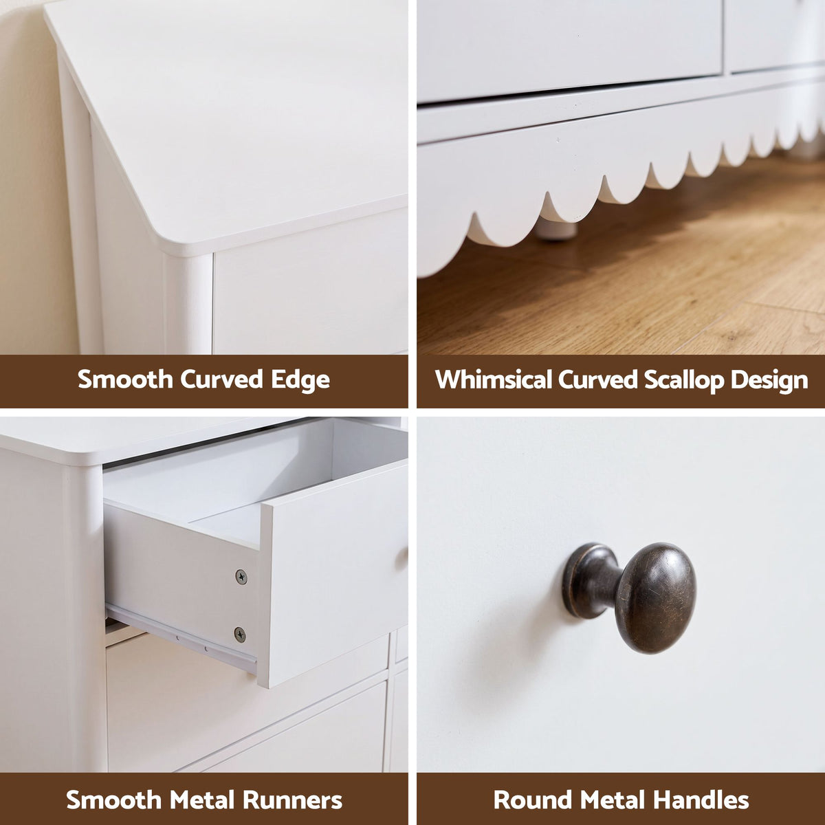 Artiss 6 Chest of Drawers Dresser Lowboy Curved Edge Scalloped White Bedroom