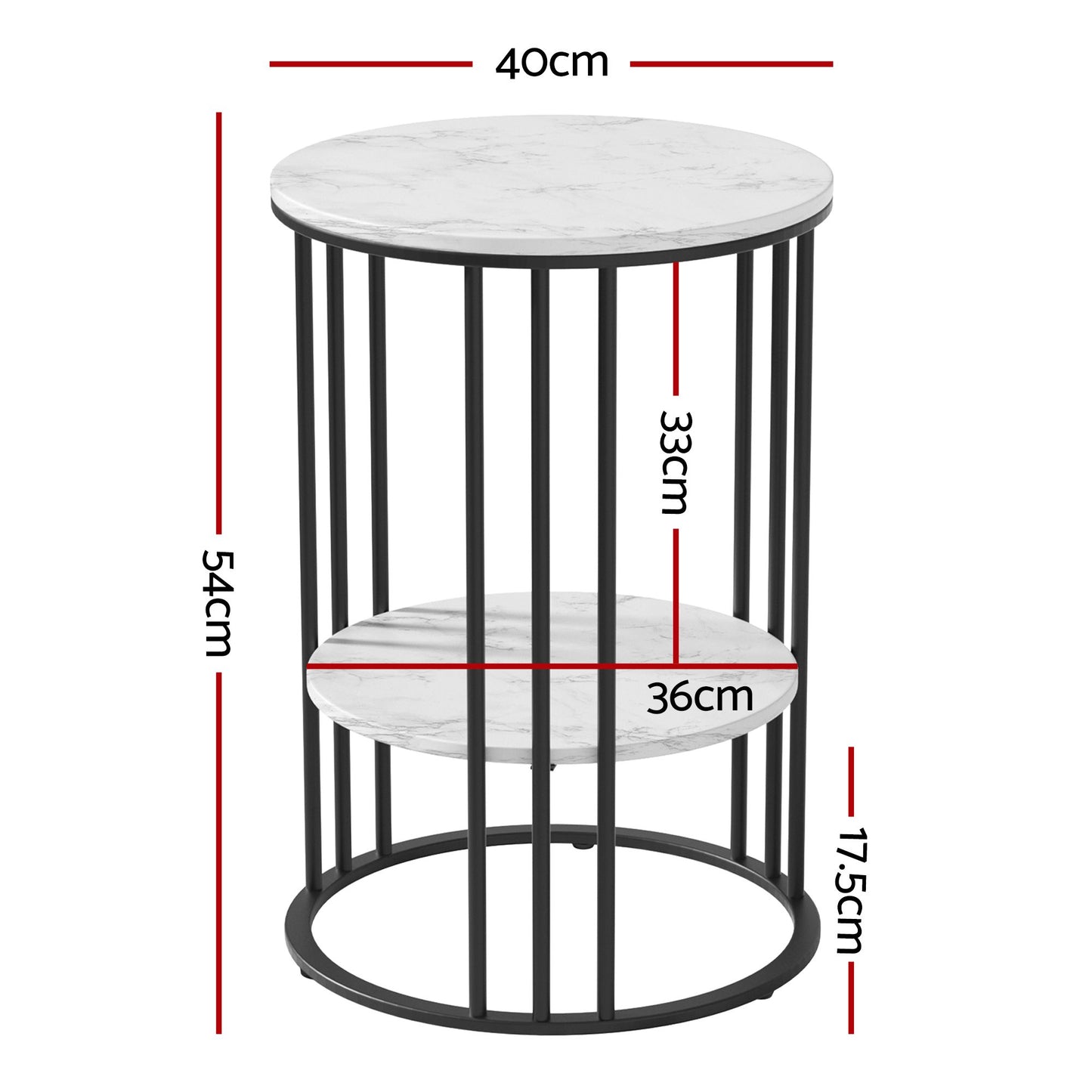 Set of 2 Round Side Tables – Marble Effect, 2-Tier Design