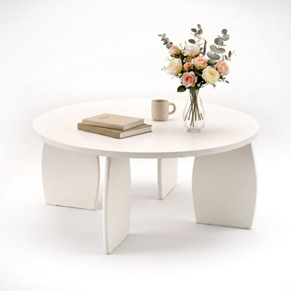 TWSC Round Coffee Table High-Gloss Center Table Minimalist Living Room Furniture 78x35cm Cream White