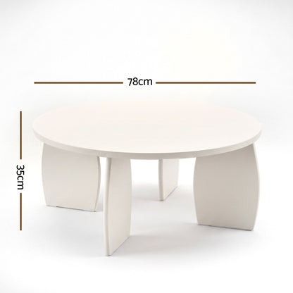 TWSC Round Coffee Table High-Gloss Center Table Minimalist Living Room Furniture 78x35cm Cream White