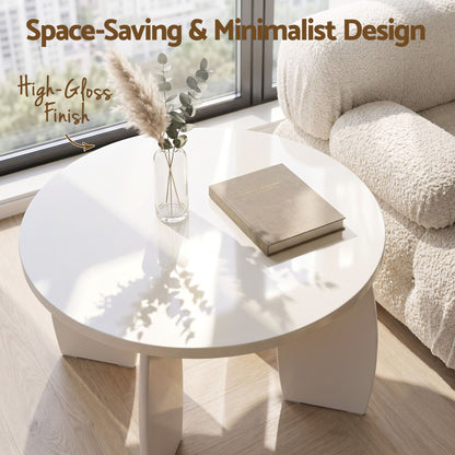 TWSC Round Coffee Table High-Gloss Center Table Minimalist Living Room Furniture 78x35cm Cream White