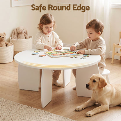 TWSC Round Coffee Table High-Gloss Center Table Minimalist Living Room Furniture 78x35cm Cream White