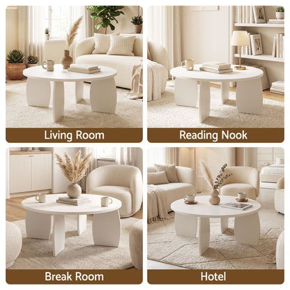 TWSC Round Coffee Table High-Gloss Center Table Minimalist Living Room Furniture 78x35cm Cream White