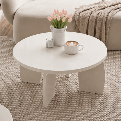 TWSC Round Coffee Table High-Gloss Center Table Minimalist Living Room Furniture 78x35cm Cream White