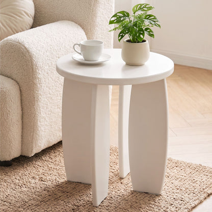 TWSC Round End Table High-Gloss Small Coffee Table Side Bedside Nightstand 40x45cm Cream white