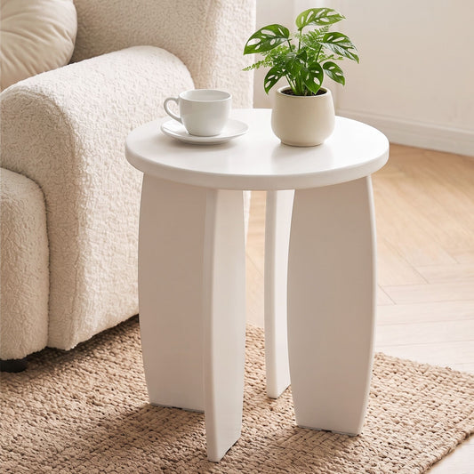 TWSC Round End Table High-Gloss Small Coffee Table Side Bedside Nightstand 40x45cm Cream white