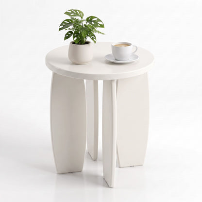 TWSC Round End Table High-Gloss Small Coffee Table Side Bedside Nightstand 40x45cm Cream white