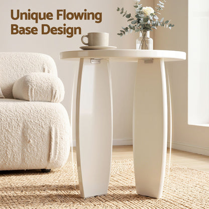 TWSC Round End Table High-Gloss Small Coffee Table Side Bedside Nightstand 40x45cm Cream white