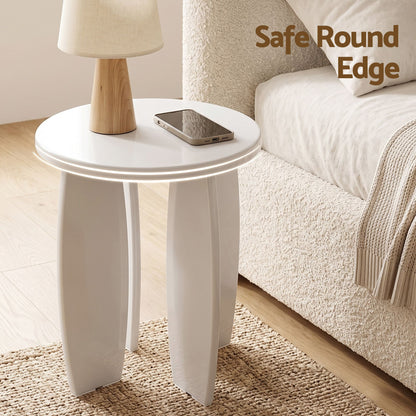 TWSC Round End Table High-Gloss Small Coffee Table Side Bedside Nightstand 40x45cm Cream white