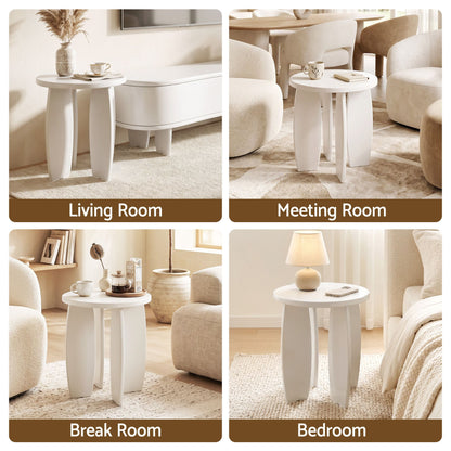 TWSC Round End Table High-Gloss Small Coffee Table Side Bedside Nightstand 40x45cm Cream white