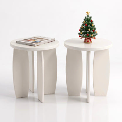 Artiss Round End Table Set Of 2 High-Gloss Coffee Table Bedside Nightstand 40x45cm Cream white