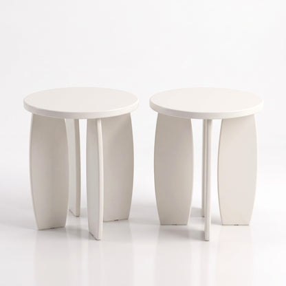 Artiss Round End Table Set Of 2 High-Gloss Coffee Table Bedside Nightstand 40x45cm Cream white