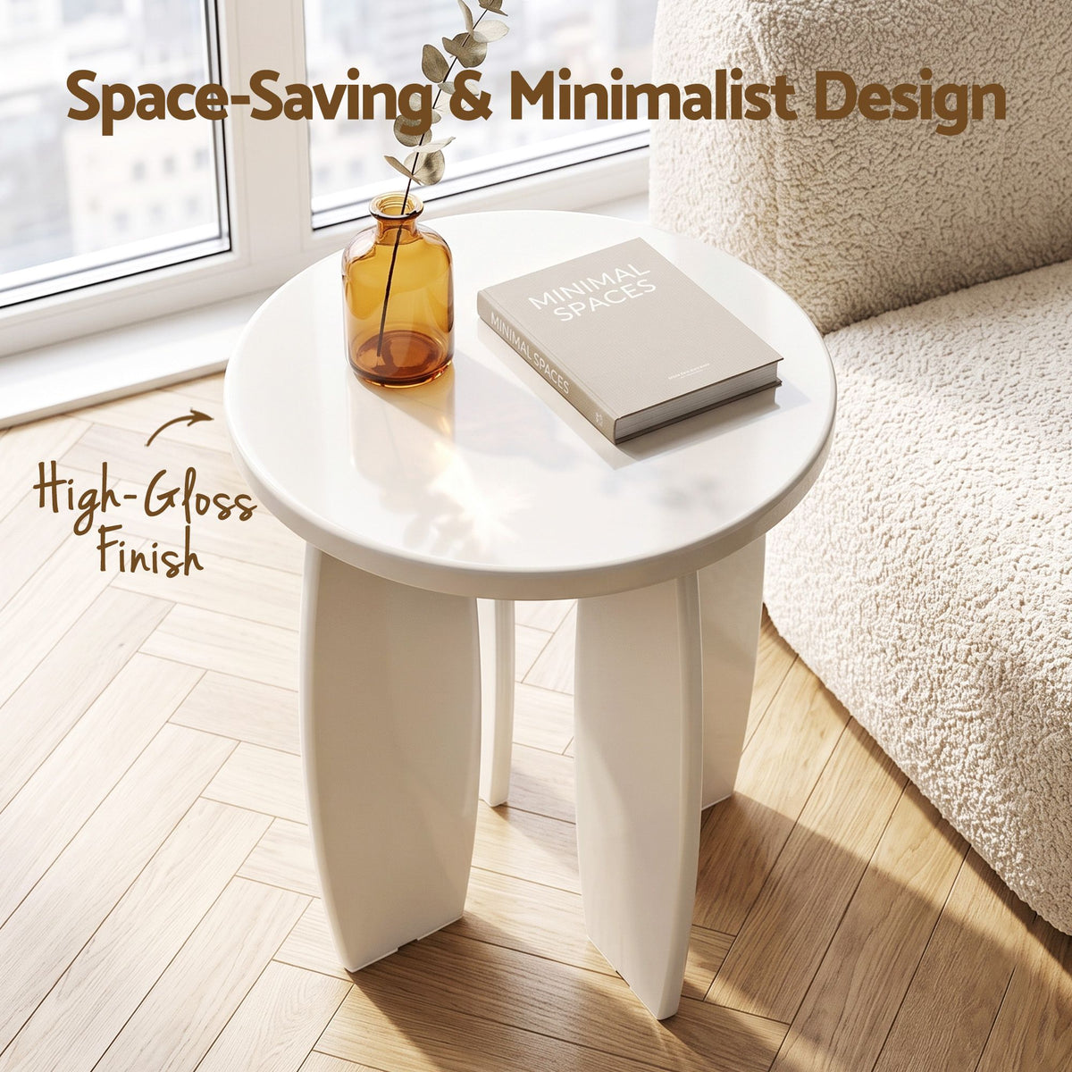 Artiss Round End Table Set Of 2 High-Gloss Coffee Table Bedside Nightstand 40x45cm Cream white
