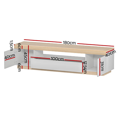 TWSC TV Cabinet Entertainment Unit Stand 180CM White Wood