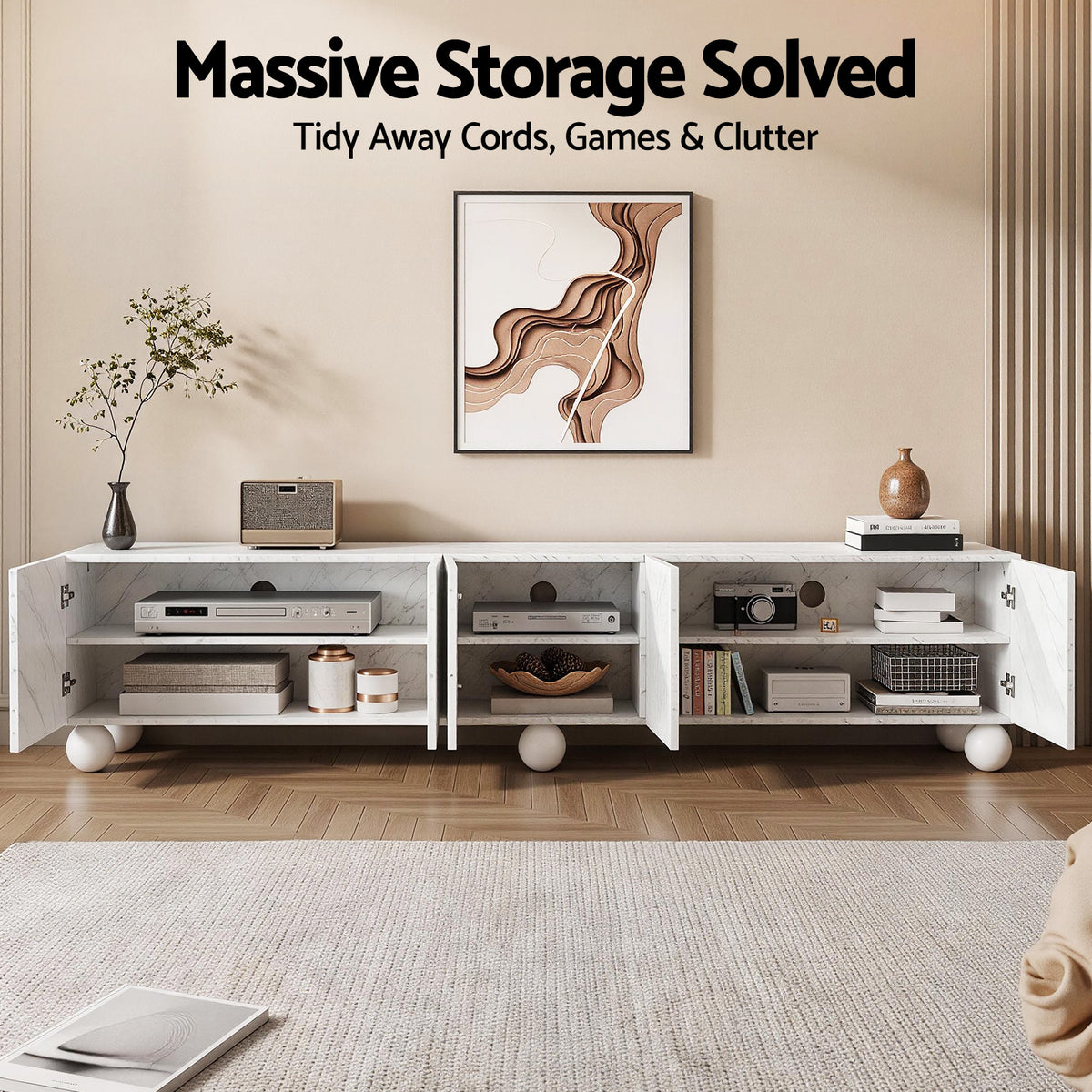 TWSC TV Unit Entertainment Unit Storage Cabinet 200cm White