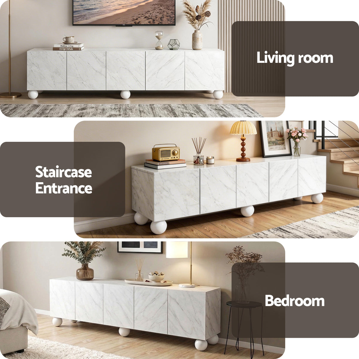 TWSC TV Unit Entertainment Unit Storage Cabinet 200cm White