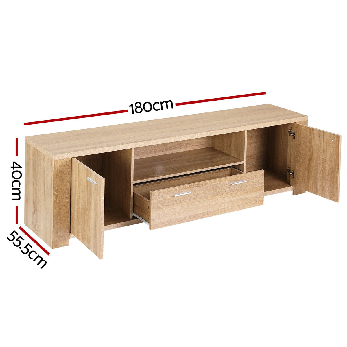 TWSC 180cm TV Unit Entertainment Unit Storage Drawer Cabinet Pine