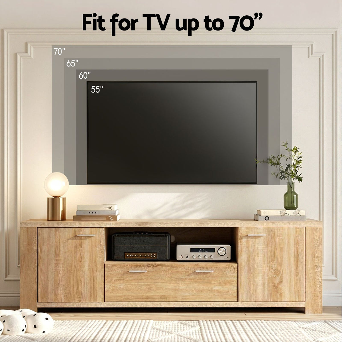 TWSC 180cm TV Unit Entertainment Unit Storage Drawer Cabinet Pine