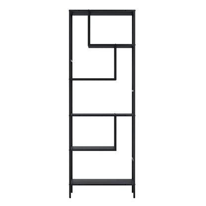 Rhys 5-Tier Bookshelf with black powder-coated metal frame, modern storage shelf for living room organization by The Willow Stone Collective